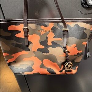Michael Kors Orange and Brown Camouflage Tote